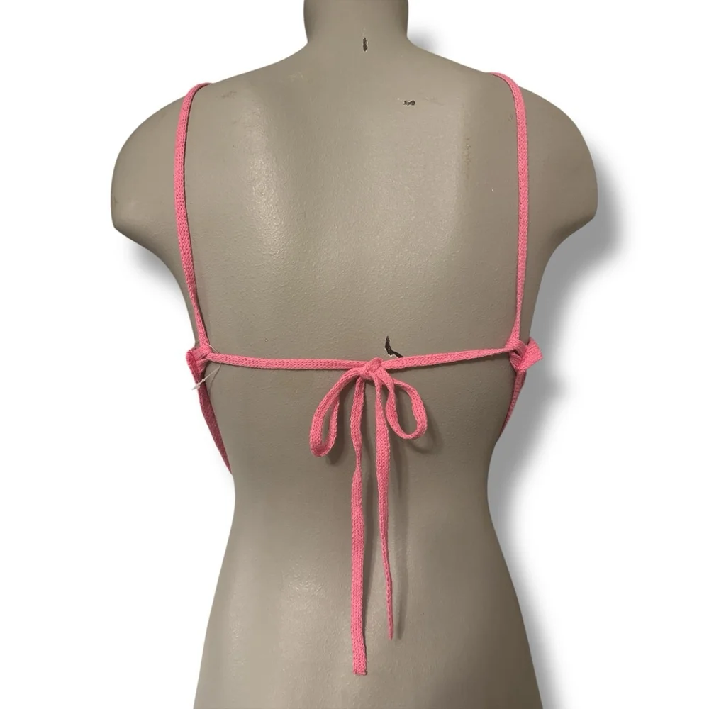 Free People Beach June Fauxchet Pink Crocheted Halter Crop Top XS